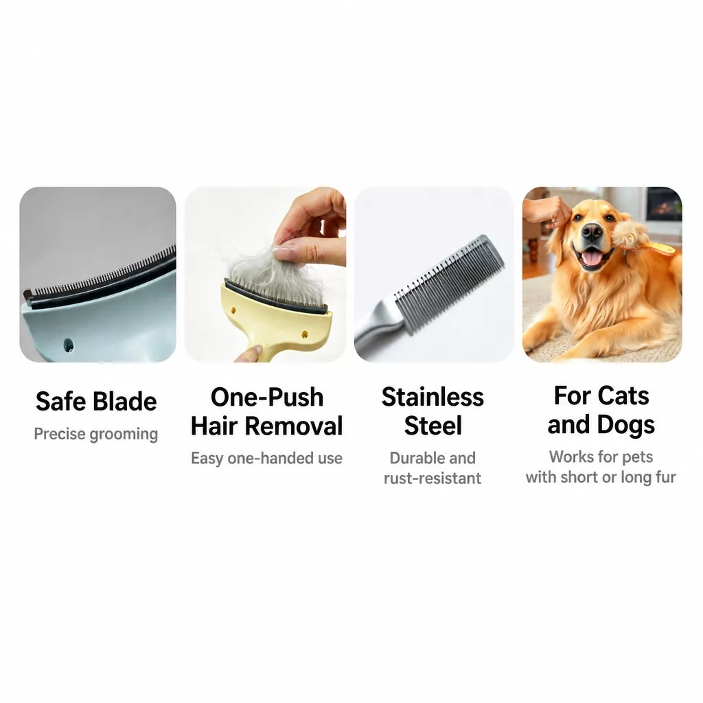 Pet Undercoat Grooming Comb for Cats and Dogs, Blade-Free Detangling Tool