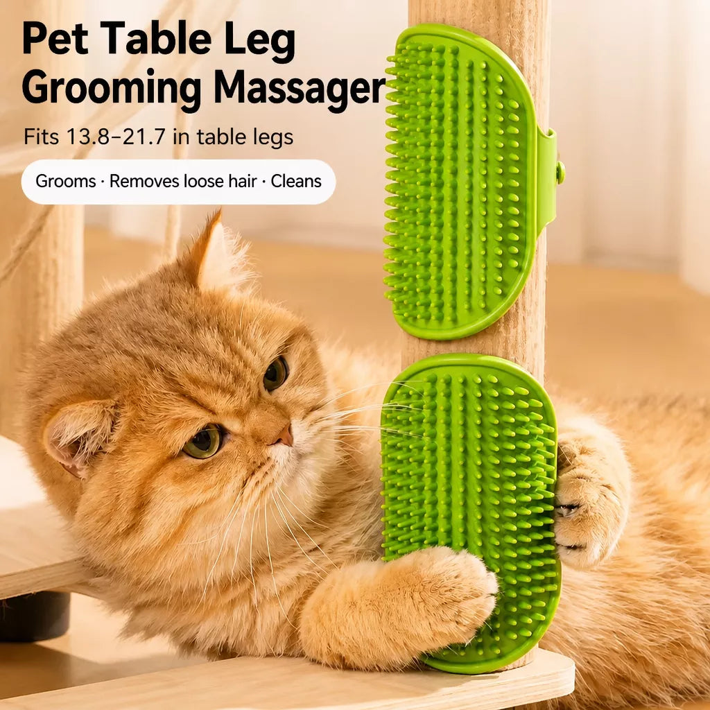 Strap-On Silicone Cat Grooming Brush for Table Legs