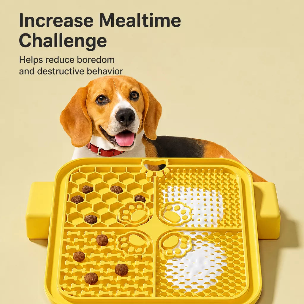 4-Compartment Silicone Lick Mat for Dogs with Scraper, 7.9 × 7.9 in