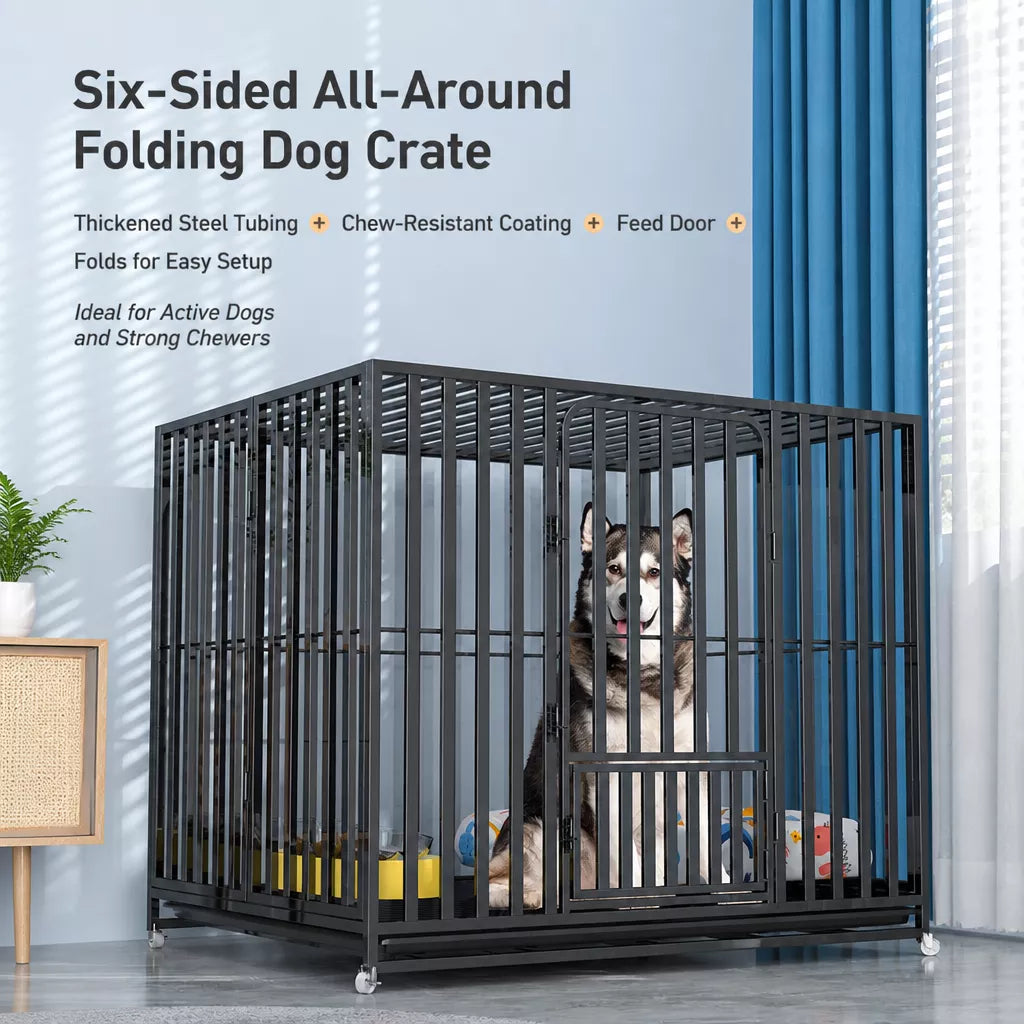 Indoor Dog Crate with Tray and Locking Casters