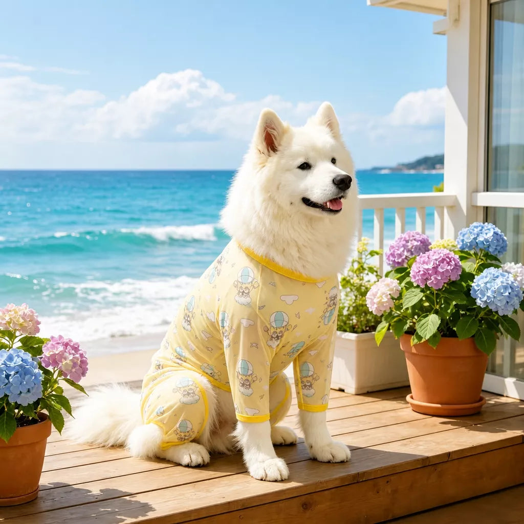 Summer Mesh Four-Leg Dog Outfit with Cartoon Print