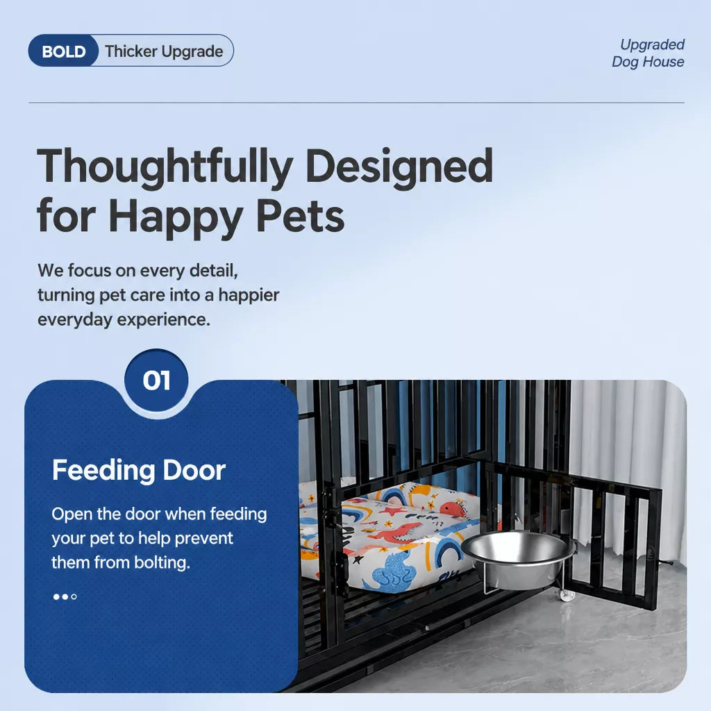 Indoor Dog Crate with Tray and Locking Casters