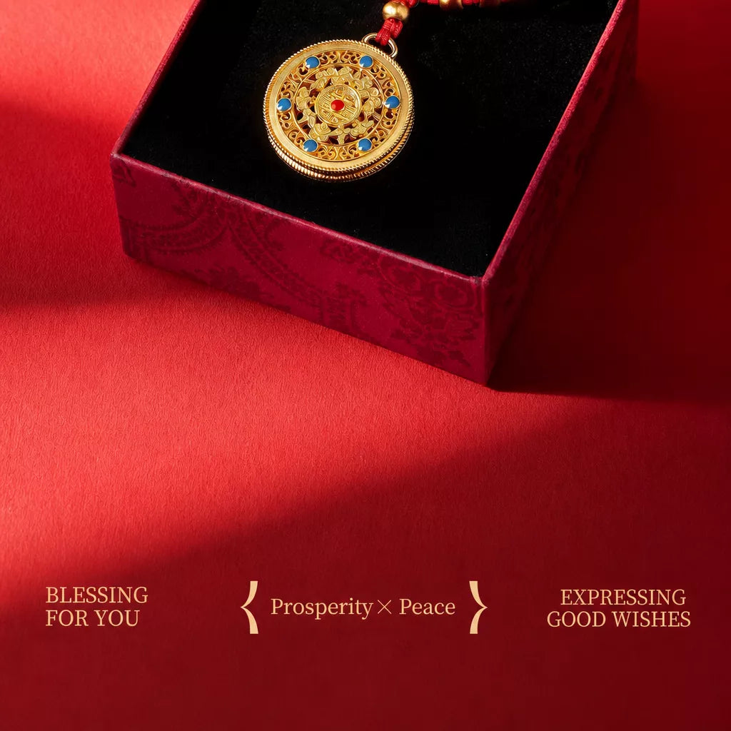 Red Chinese New Year Pet Collar with Decorative Copper Charm