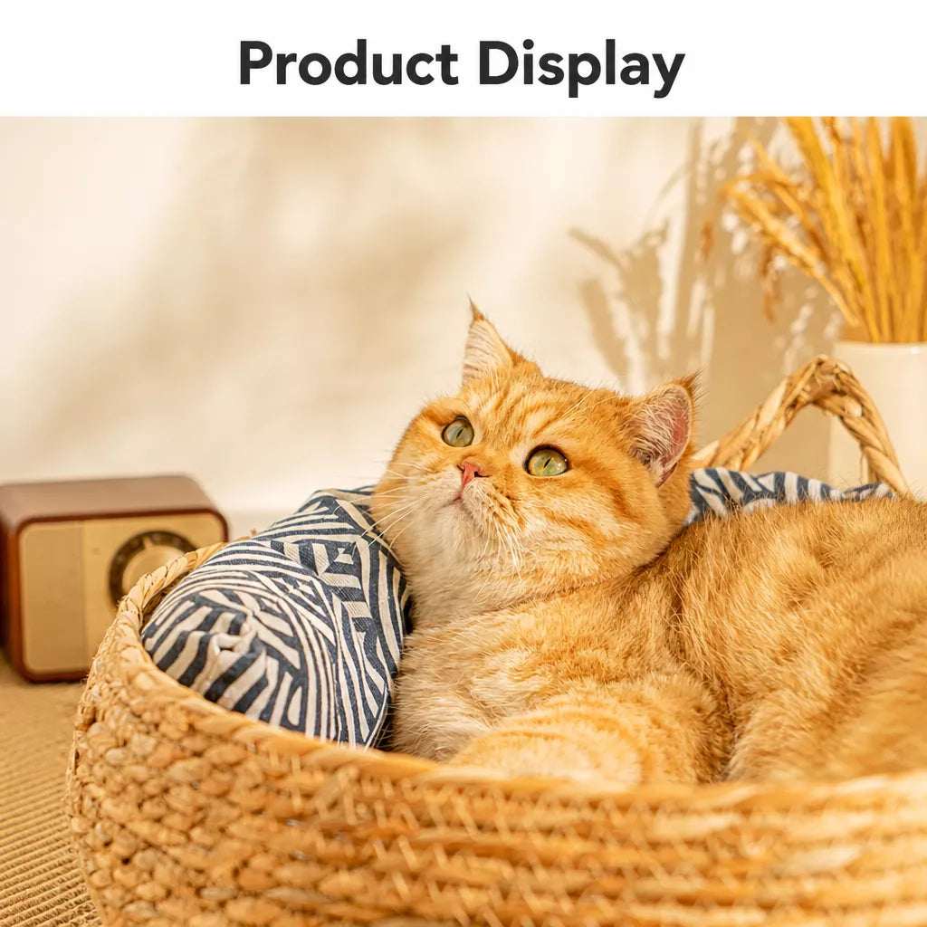 Woven Rattan Cat Bed with Cat-Ear Design
