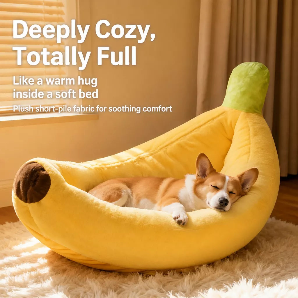 Banana-Shaped Pet Bed for Small to Medium Dogs and Cats