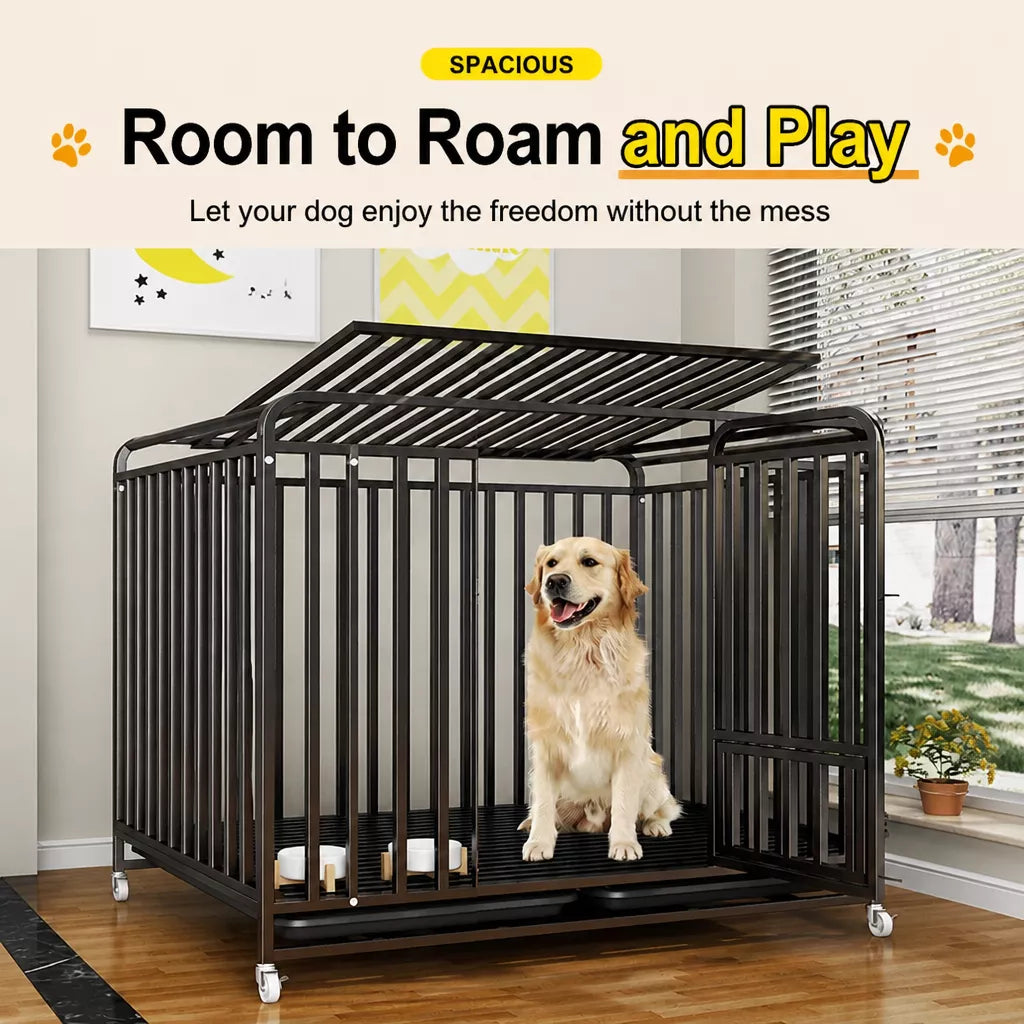 Reinforced Metal Dog Crate with Floor Tray for Medium to Large Dogs
