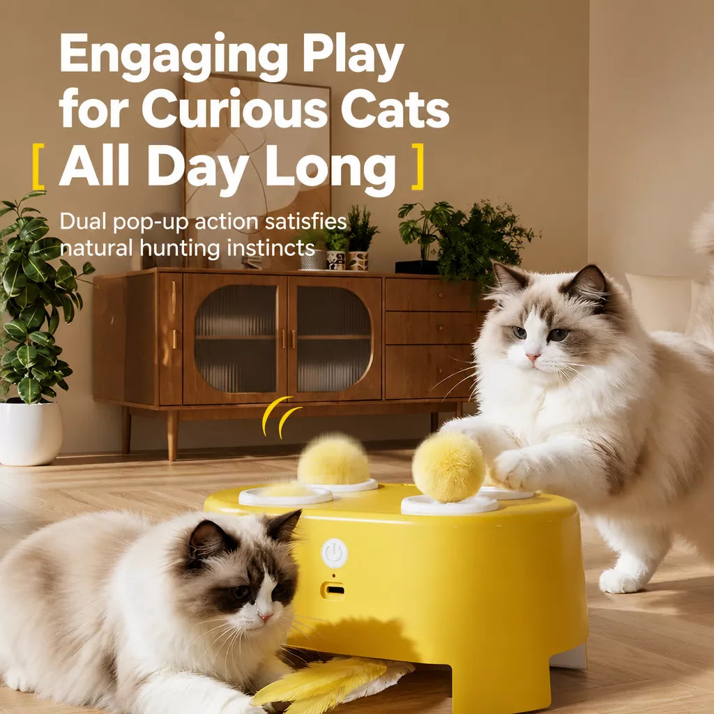 Interactive Electric Whack-a-Mole Cat Toy with Feather Teasers