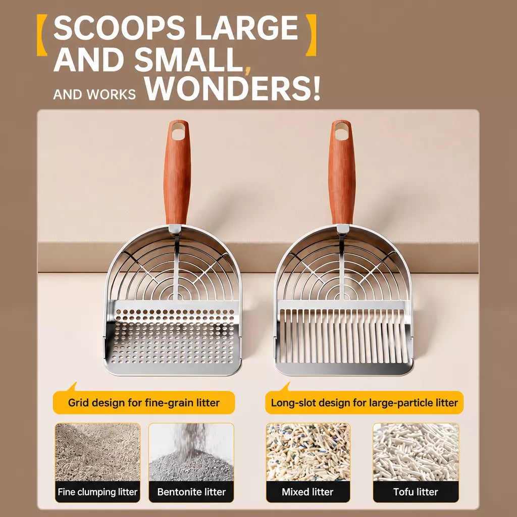 Metal Cat Litter Scoop with Slotted or Round-Hole Designs