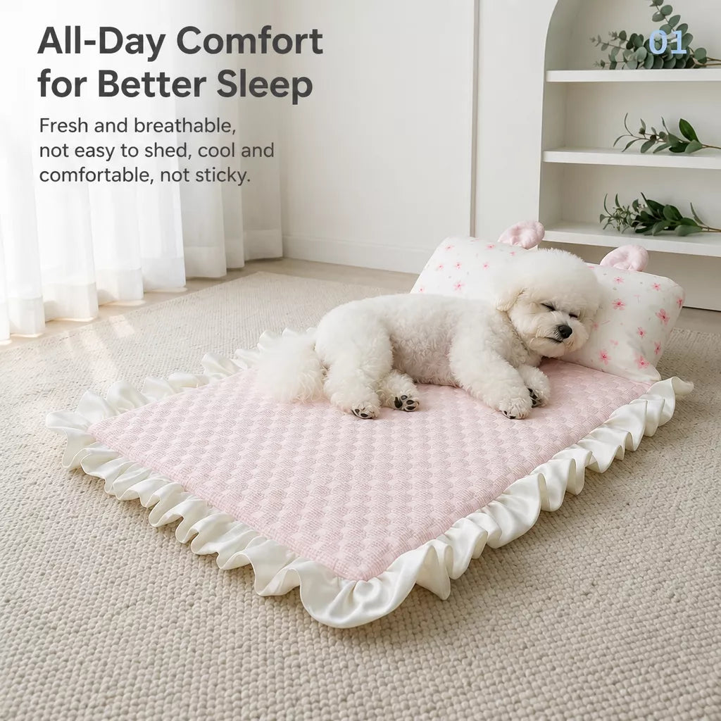 Pet Bed Mat with Bunny-Ear Pillow for Cats and Dogs