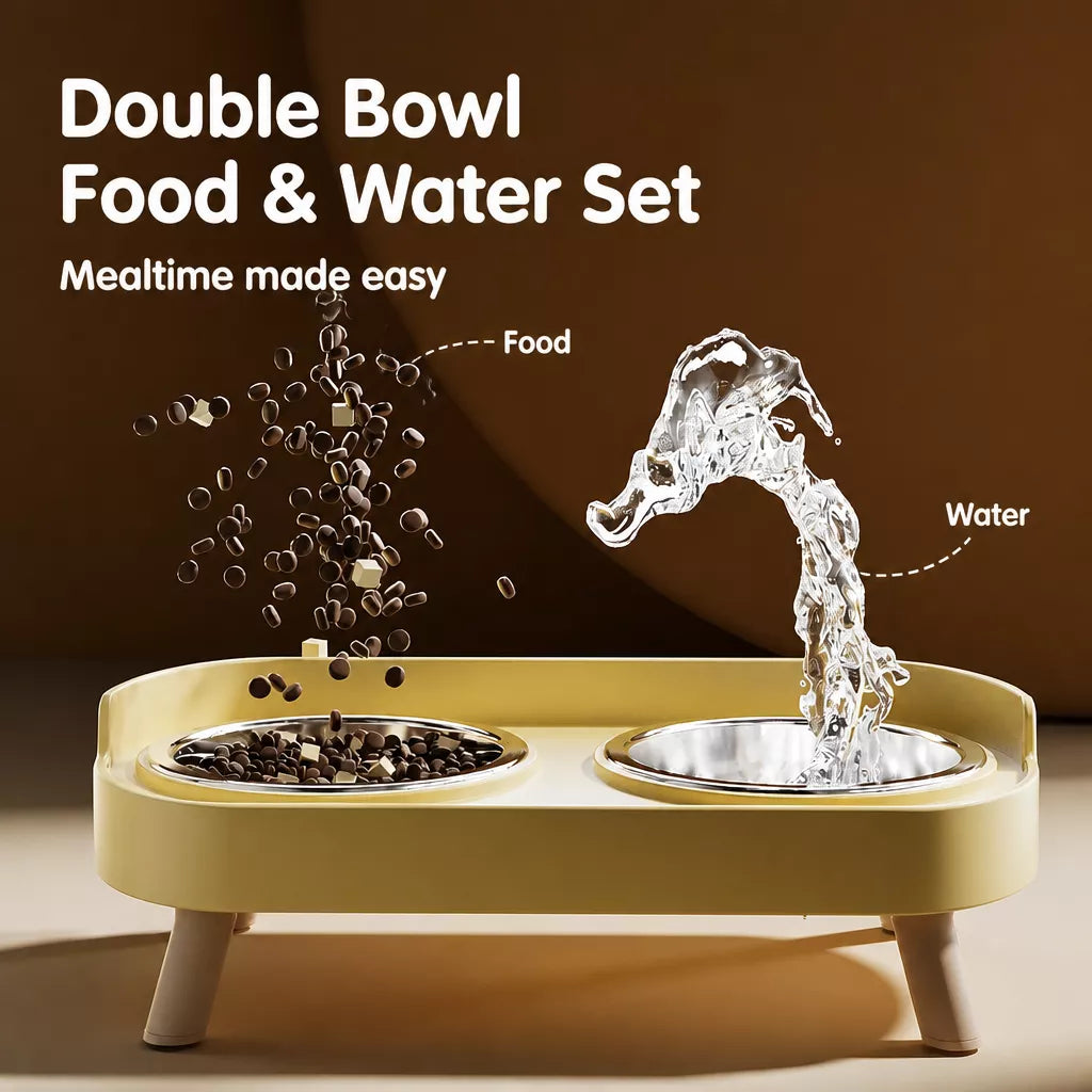 Double Dog Bowl Stand with Stainless Steel Bowls
