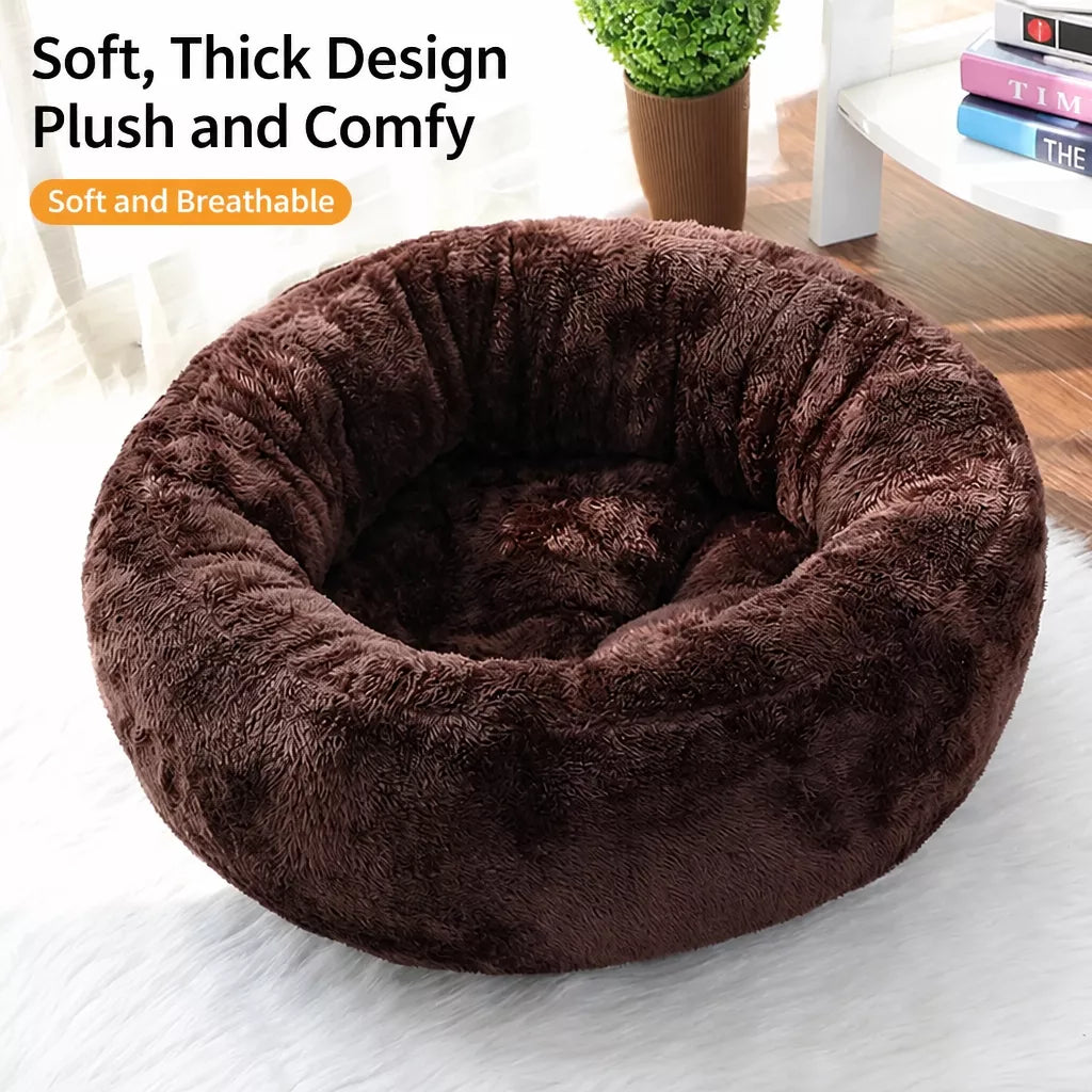 Round Plush Pet Bed for Cats and Small Dogs