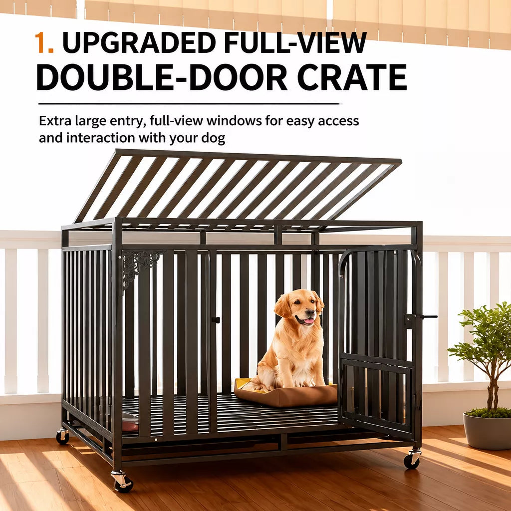 Indoor Metal Dog Crate with Waste Tray for Small to Large Dogs