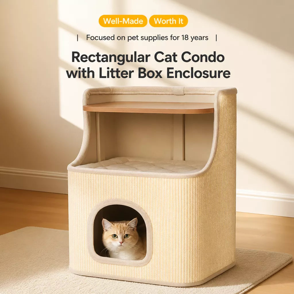 Two-Level Square Sisal Cat Scratching Barrel with Cat Bed