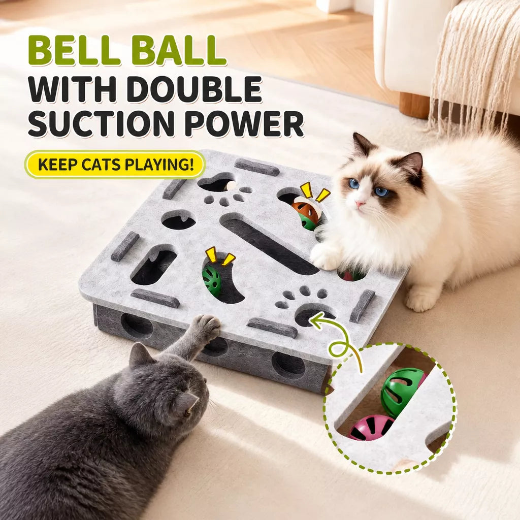 Interactive Plush Cat Toy with Three Bells