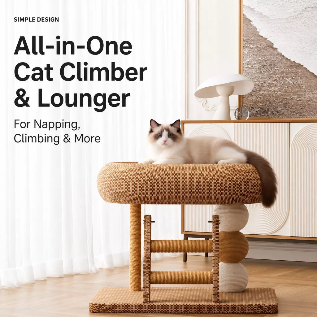 Space-Saving Sisal Cat Scratcher Bed & Climbing Tower