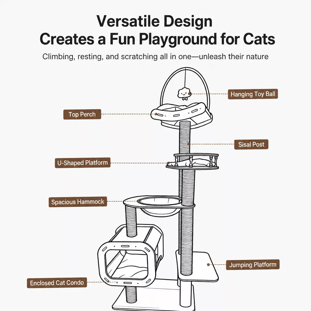 Cat Tree with Enclosed Cat House and Scratching Post