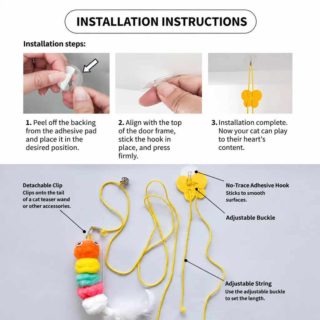 Door-Hanging Feather Cat Teaser Toy with Elastic Cord