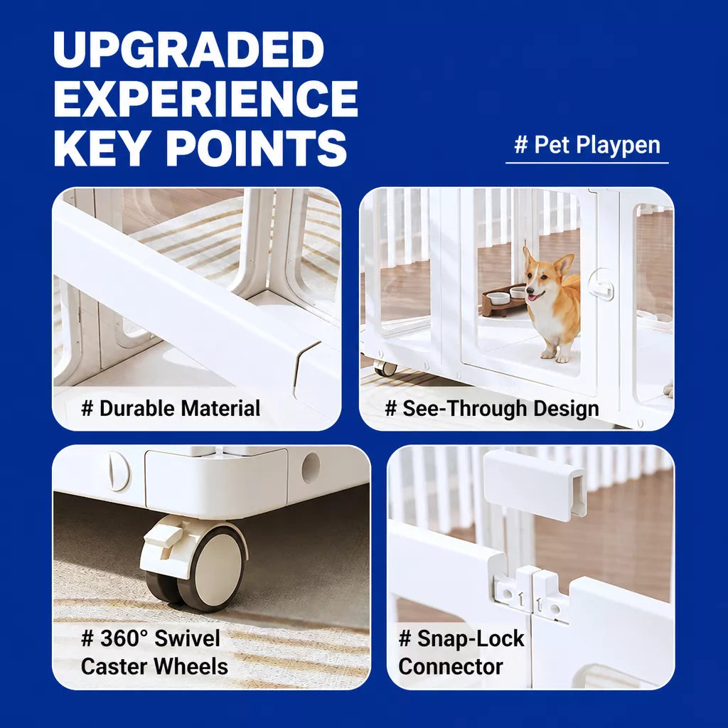 Mobile Indoor Dog Playpen with Door and Swivel Casters