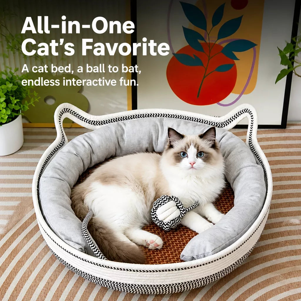 Cat Bed with Built-In Scratching Pad