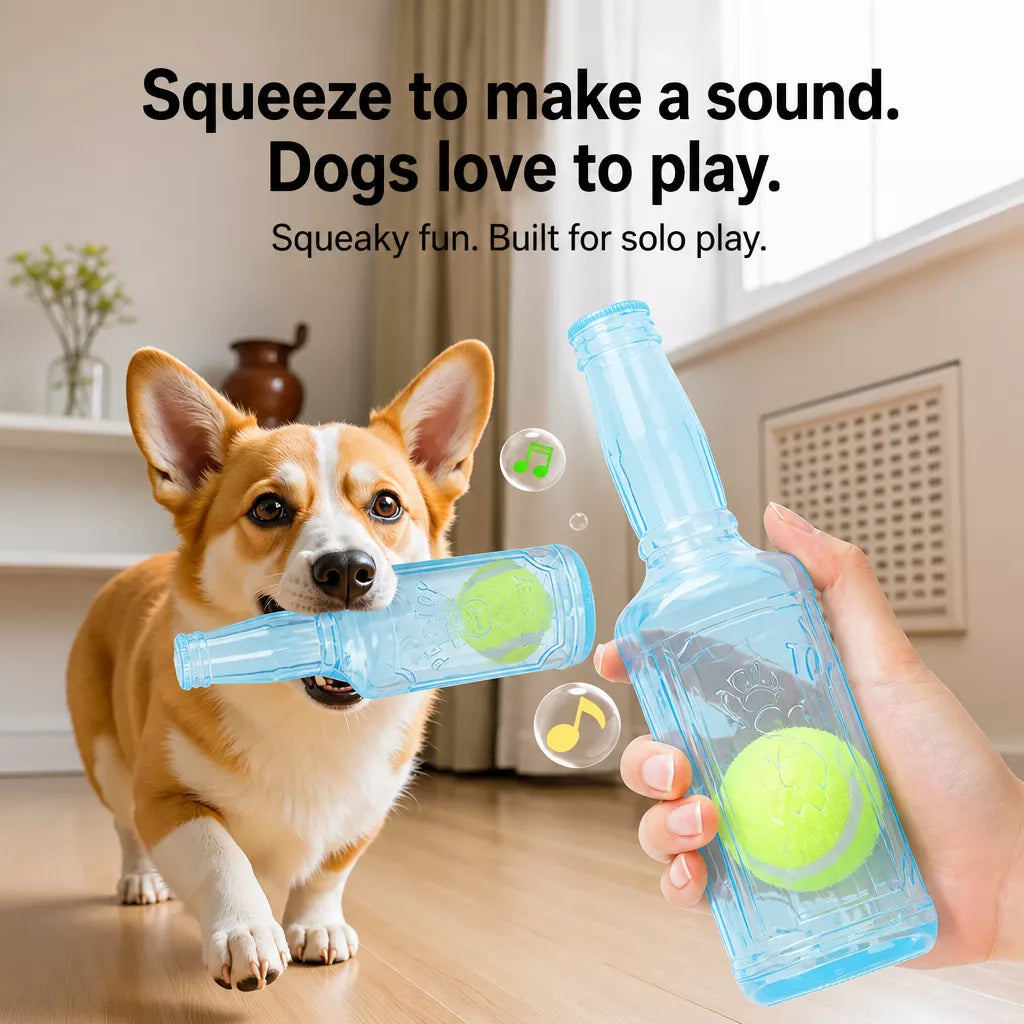Small Dog Squeaky Bottle Toy with Tennis Ball