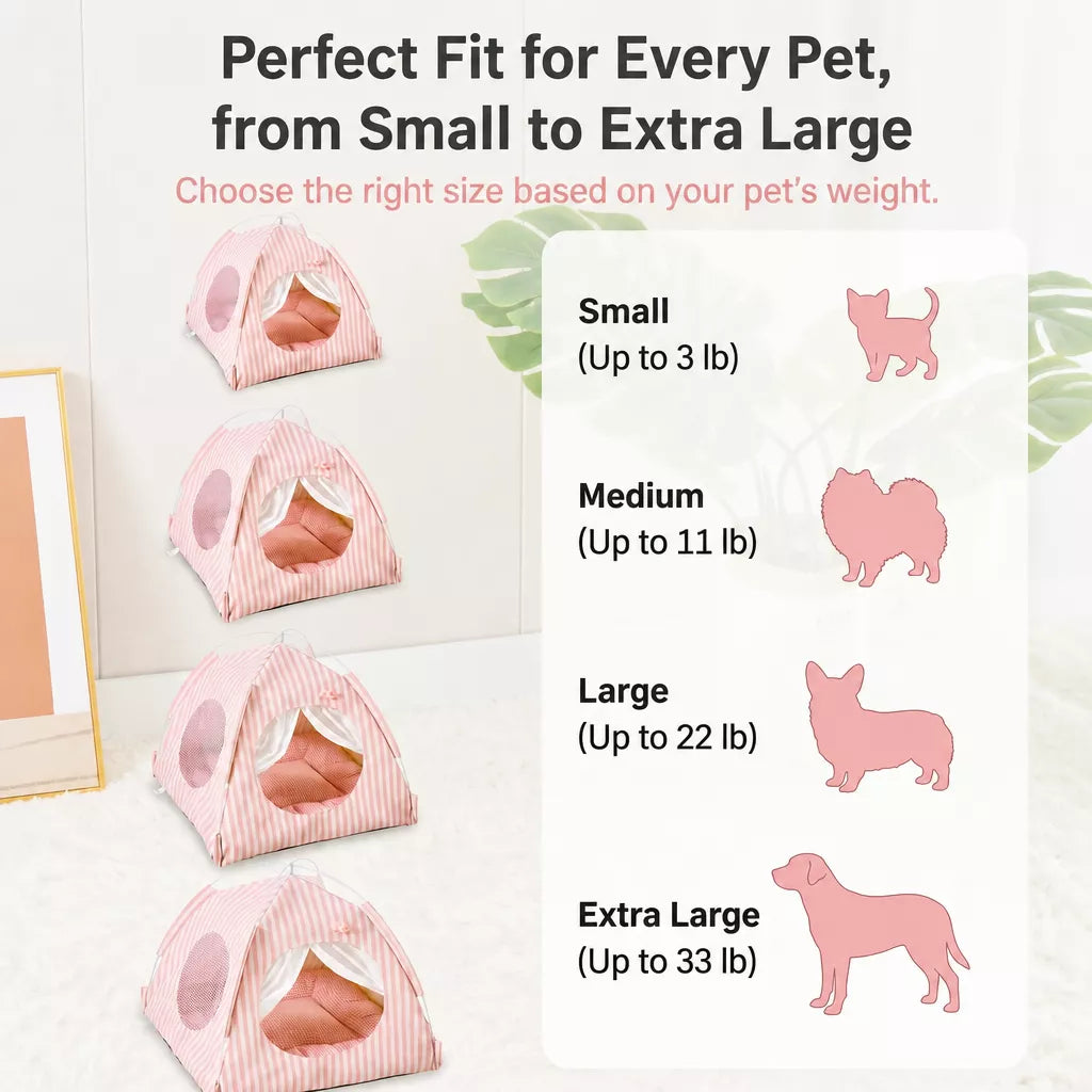 Indoor Tent Bed for Cats and Dogs with Reversible Cushion