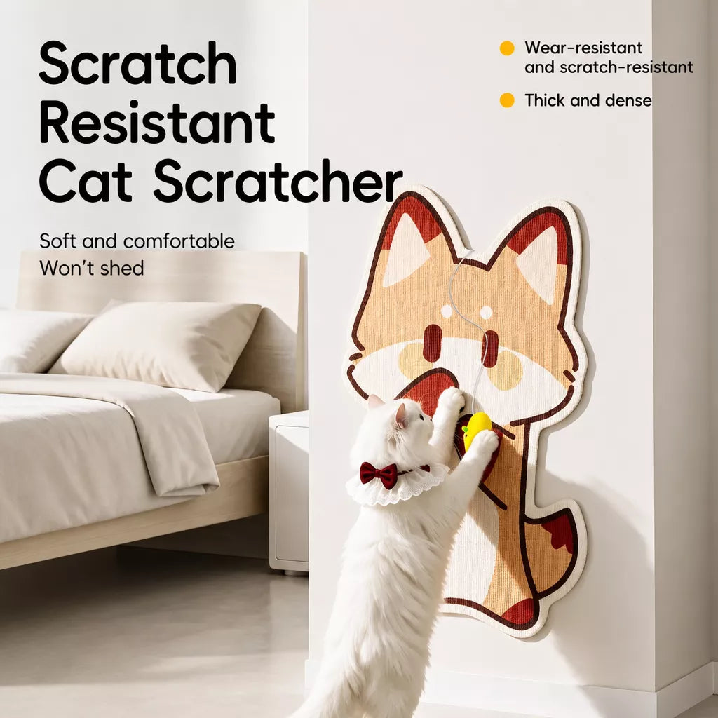 Wall-Mounted Vertical Cat Scratcher with Self-Adhesive Backing
