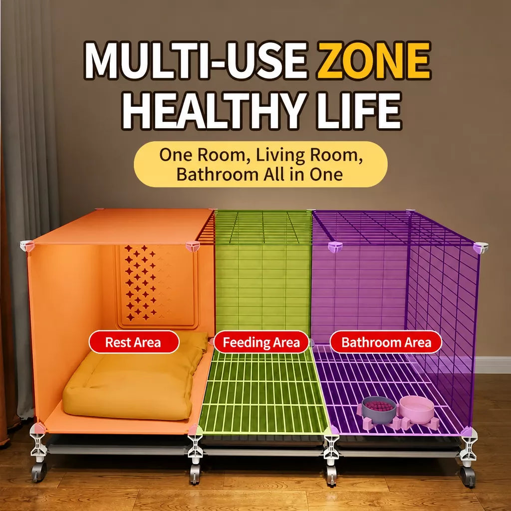 Elevated Indoor Dog Kennel with Separate Toilet Areas for Small Dogs
