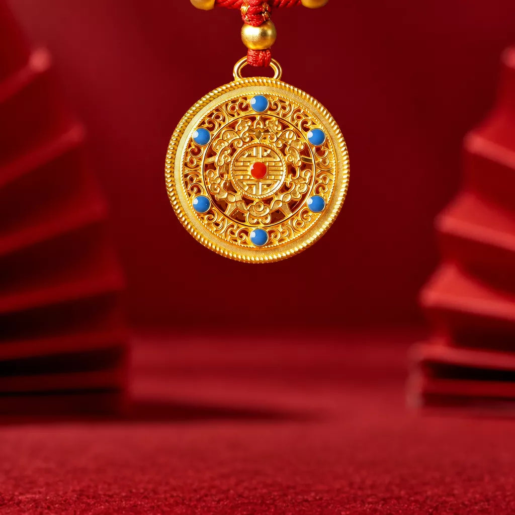 Red Chinese New Year Pet Collar with Decorative Copper Charm