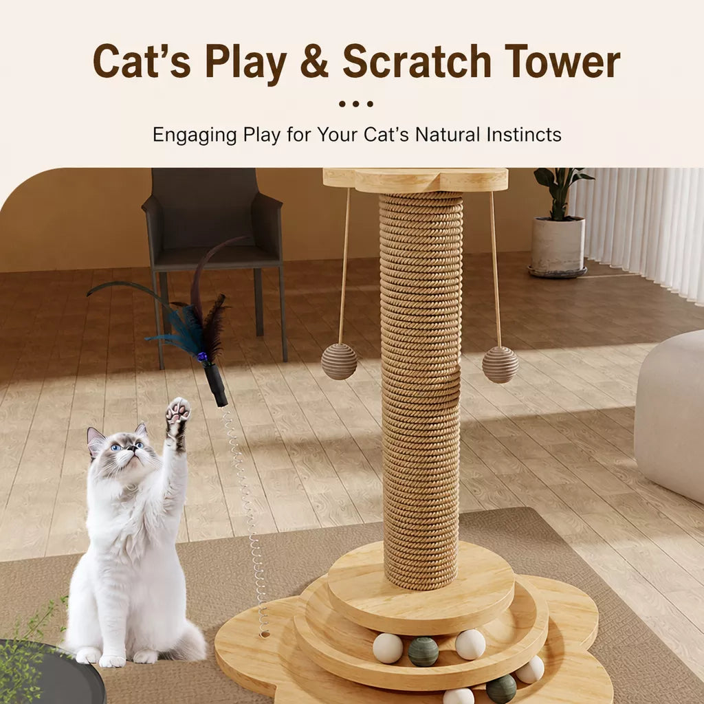 4-in-1 Vertical Cat Scratching Post and Climbing Tower