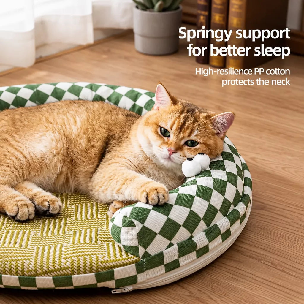 Round Cat Bed with Removable, Washable Mat
