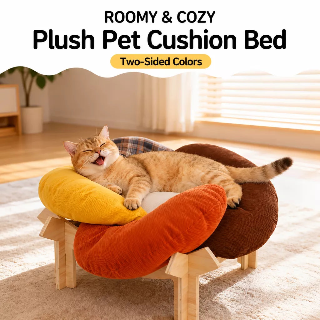 Flower-Shaped Pet Bed with Wooden Stand for Cats & Small Dogs