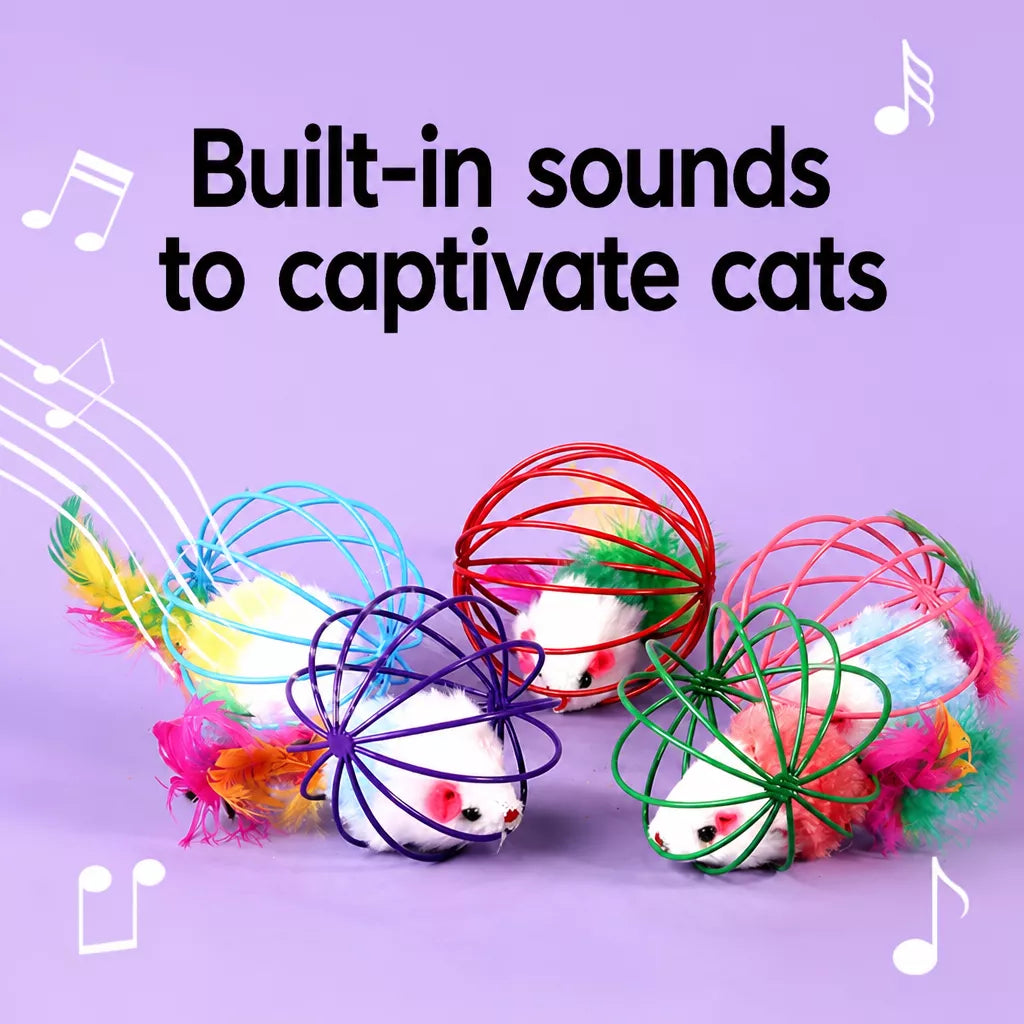 Cage-Style Mouse Cat Toy with Sisal Ball