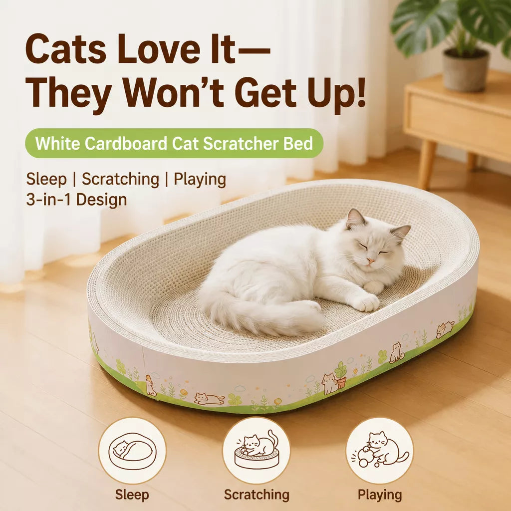 Large Oval Cat Scratcher Lounger with Built-In Cat Bed