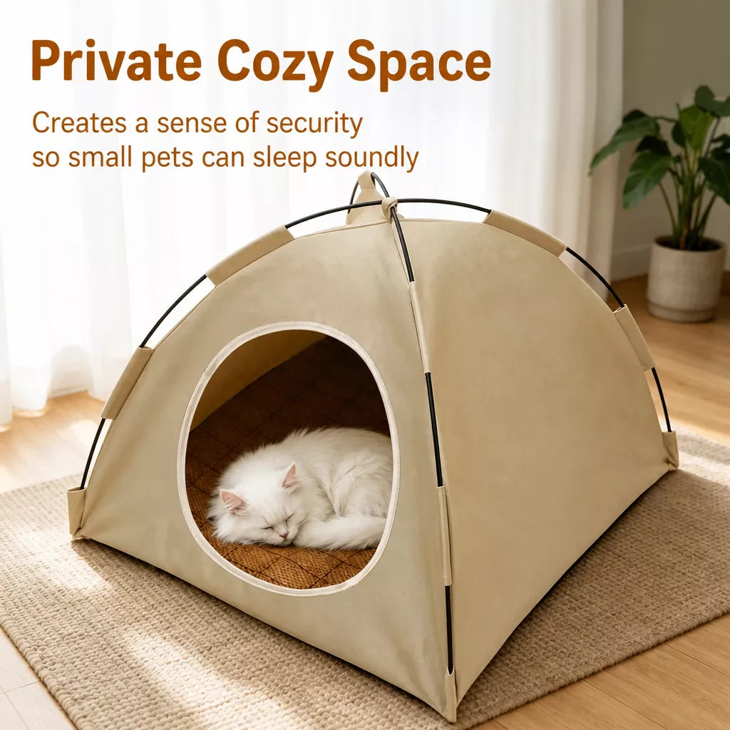 Semi-Enclosed Tent-Style Pet Bed for Cats and Dogs