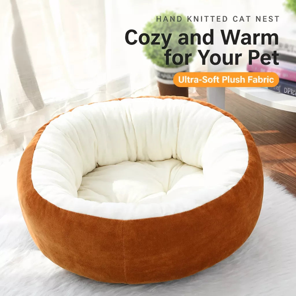 Round Plush Pet Bed for Cats and Small Dogs