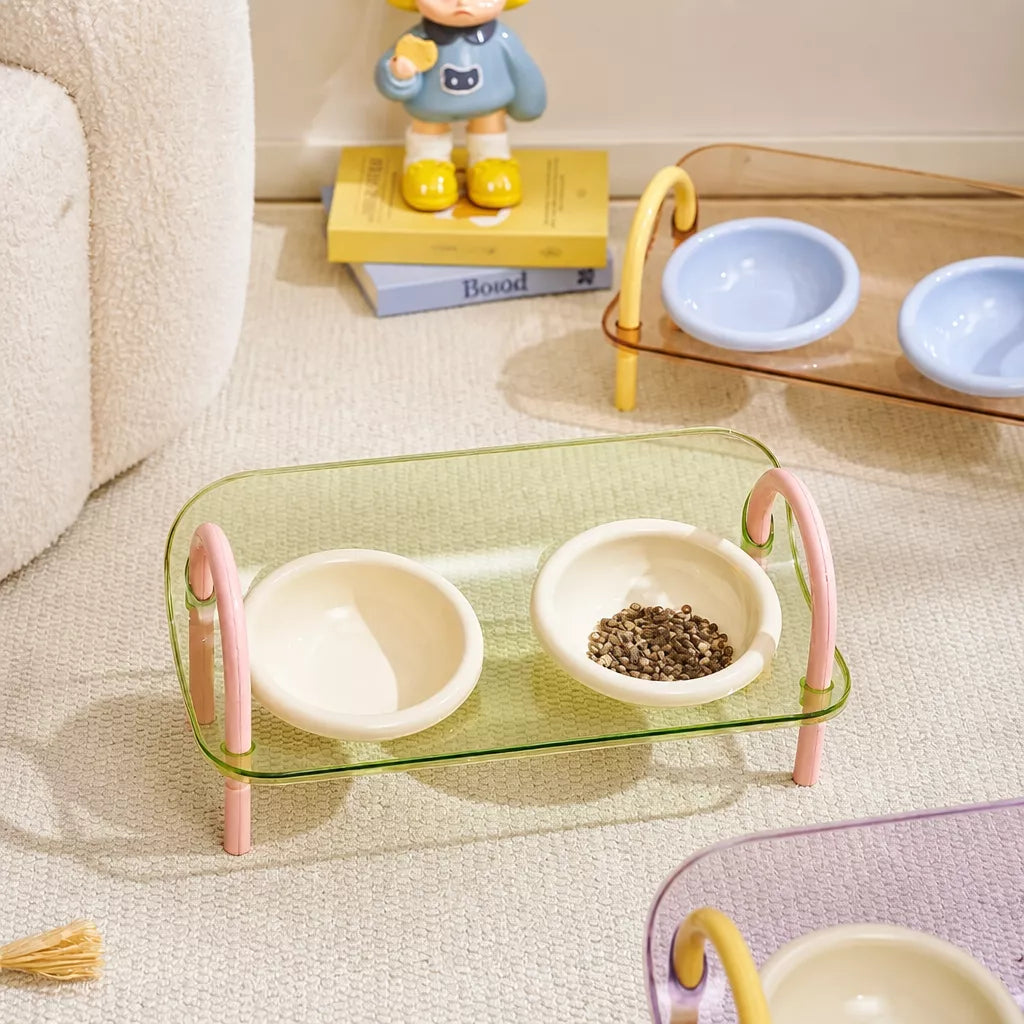 Ceramic Double-Bowl Slow Feeder Set for Pets