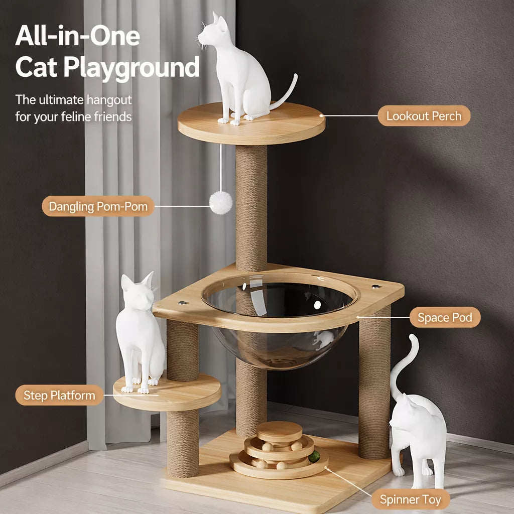 Cat Tree with Space Capsule Hideaway and Scratching Post