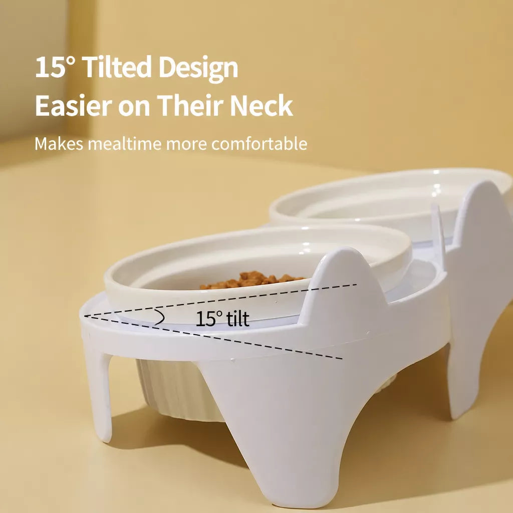 Elevated Pet Bowl Stand with Double Ceramic Bowls