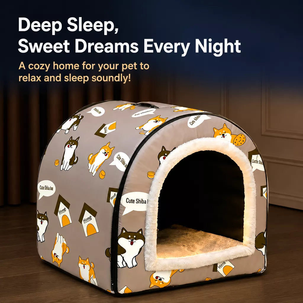 Semi-Enclosed Waterproof Pet Bed for Small to Medium Dogs and Cats