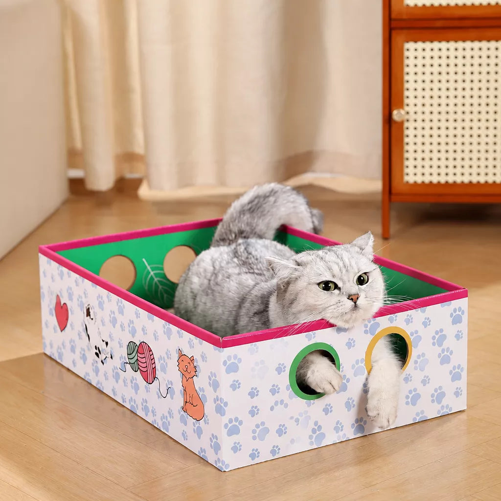 Corrugated Cardboard Cat House with Integrated Scratcher