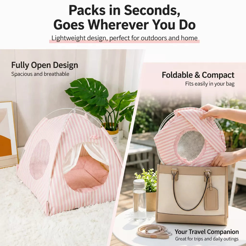 Indoor Tent Bed for Cats and Dogs with Reversible Cushion