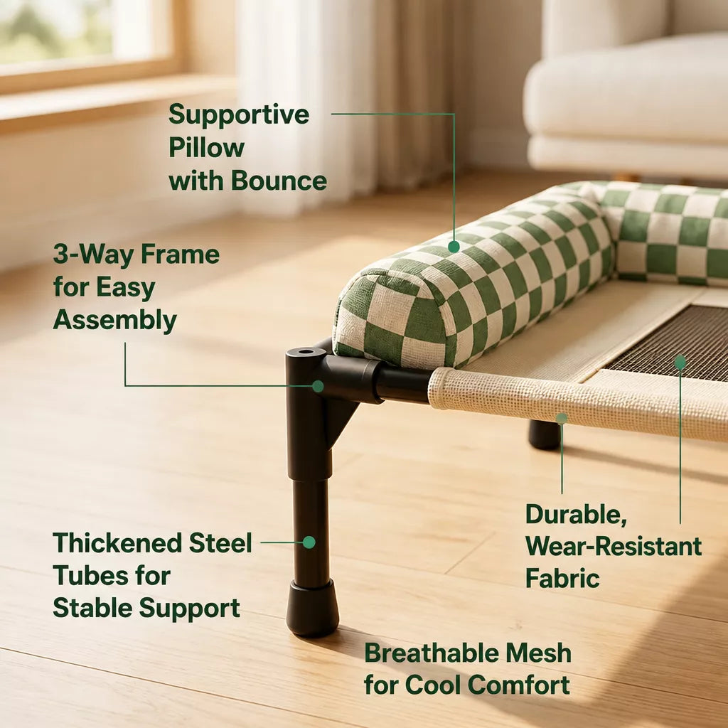 Portable Elevated Pet Cot Bed with Removable Cushion