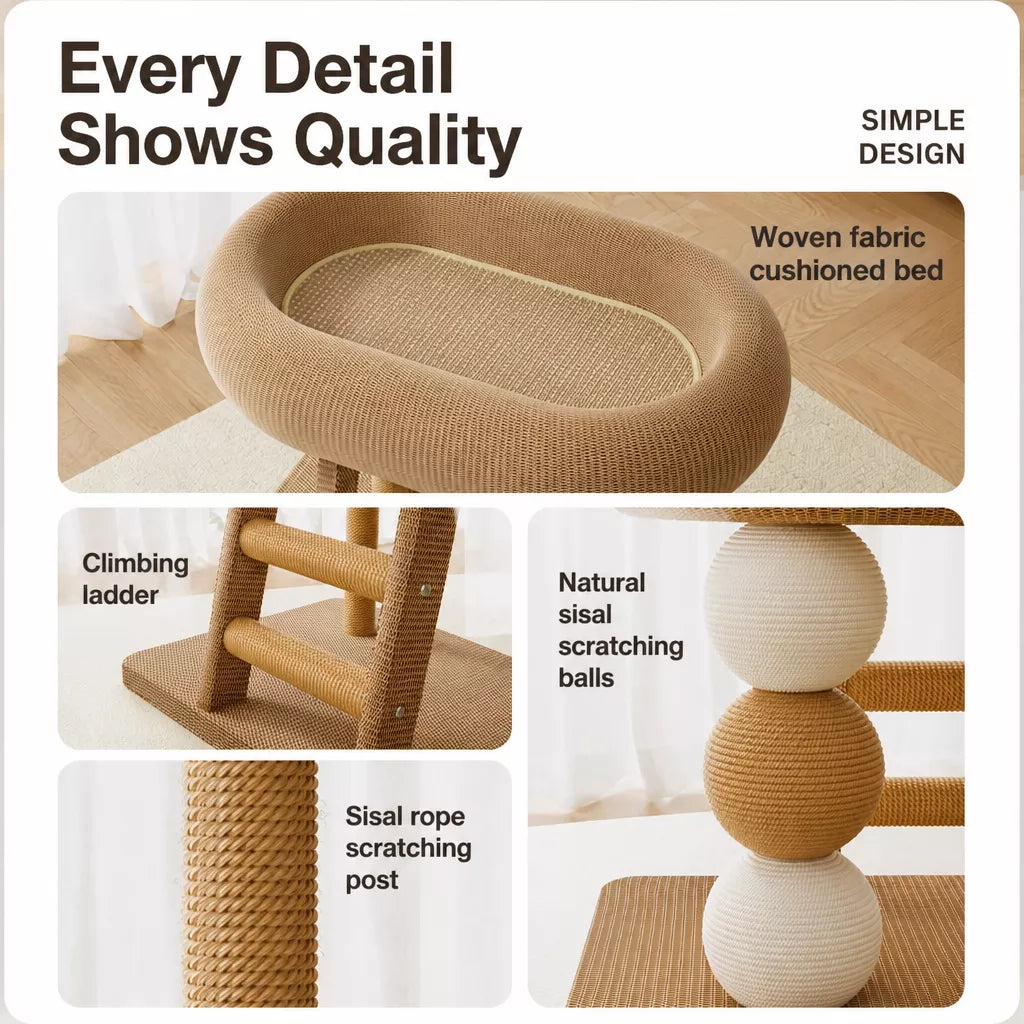 Space-Saving Sisal Cat Scratcher Bed & Climbing Tower