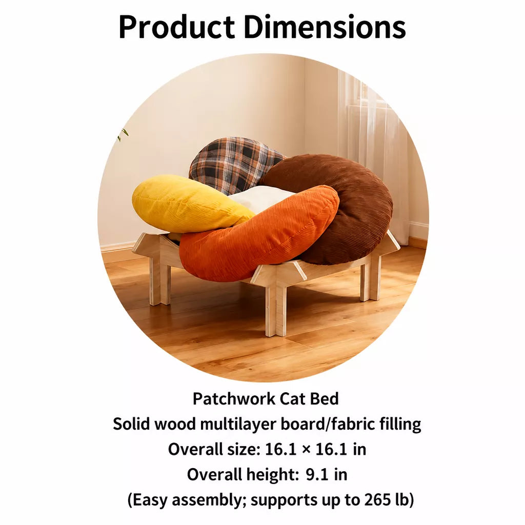 Flower-Shaped Pet Bed with Wooden Stand for Cats & Small Dogs