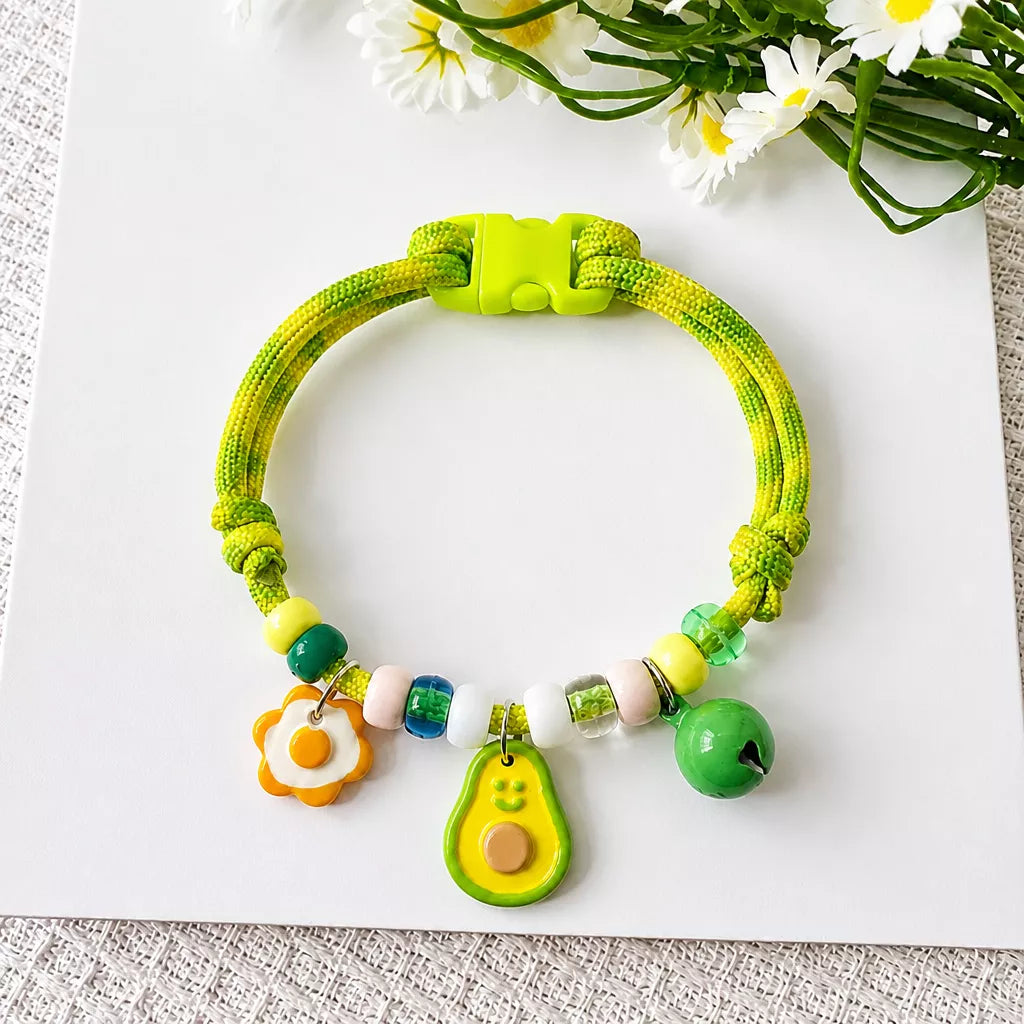 Adjustable Dog & Cat Collar with Bell and Wood Accent