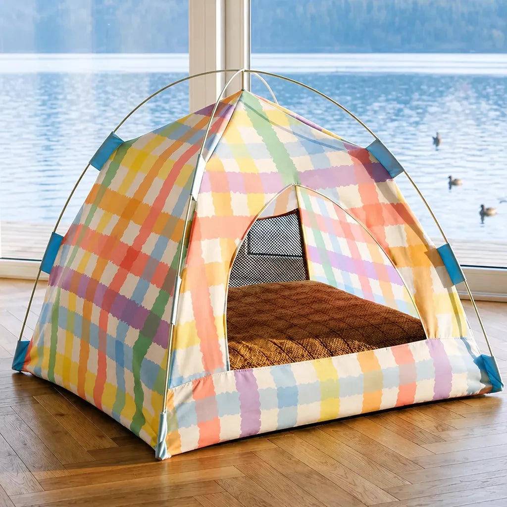 Semi-Enclosed Cat Tent Bed with Removable Mat