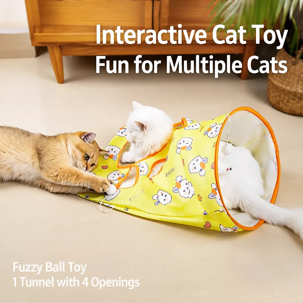 Collapsible Cat Tunnel Toy with Crinkle Paper