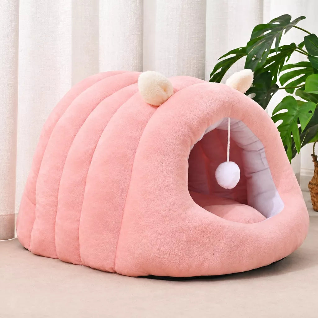 Semi-Enclosed Cat Bed with Tunnel-Style Hideaway