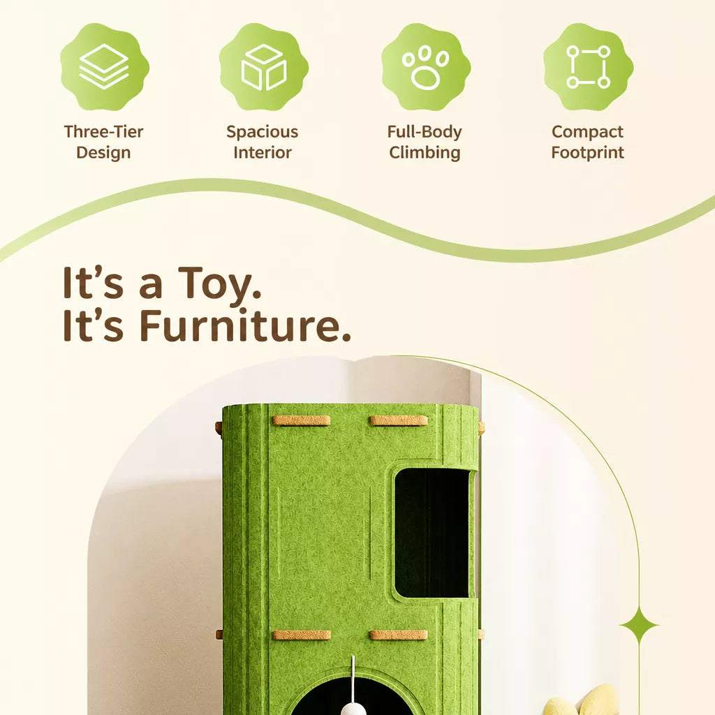 Multi-Level Cat Tree with Enclosed Cat Houses and Scratching Boards