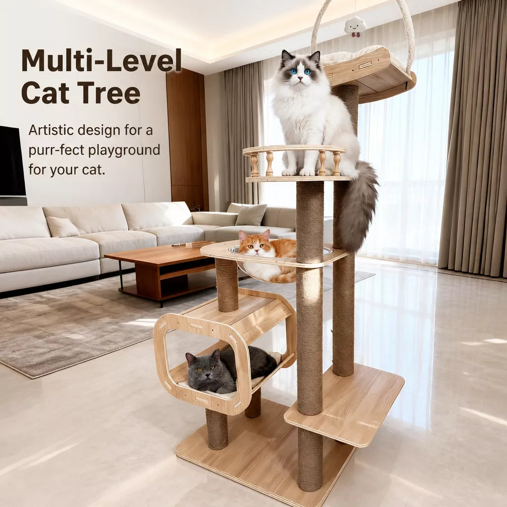 Cat Tree with Enclosed Cat House and Scratching Post